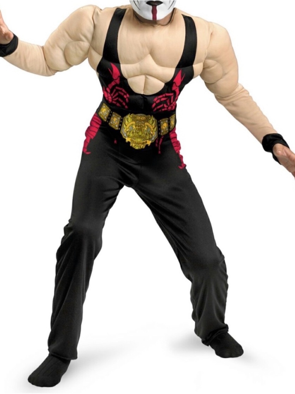 TNA Wrestling Muscle Champion Costume - Black & Red with Gold Belt size M 7-8